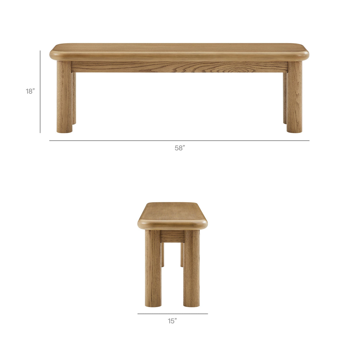 Alvia 3-Piece Oak Wood Dining Table and Benches Set by Modway